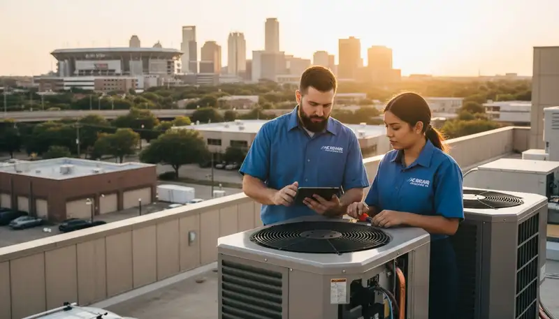 Professional AC repair technician servicing air conditioner in Fort Worth TX home
