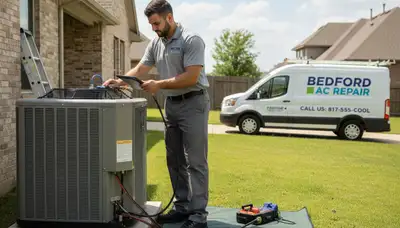 Professional AC repair technician servicing air conditioner unit in Fort Worth TX