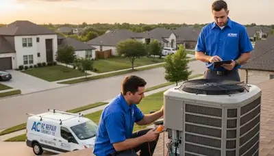 Professional AC repair technician servicing air conditioner in Fort Worth TX home