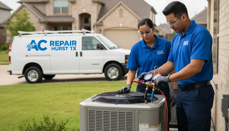 HVAC technician performing AC repair service in Fort Worth TX home
