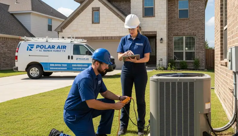 Professional AC repair technician servicing air conditioner unit in Fort Worth TX