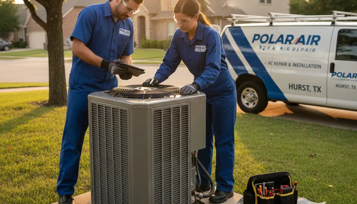 Professional AC repair technician servicing air conditioner in Fort Worth TX home