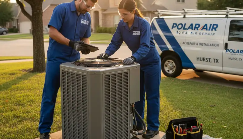 Professional AC repair technician servicing air conditioner in Fort Worth TX home