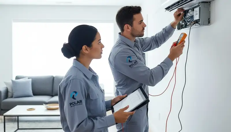 Technician performing AC repair service at Fort Worth TX home by Five Star Cooling
