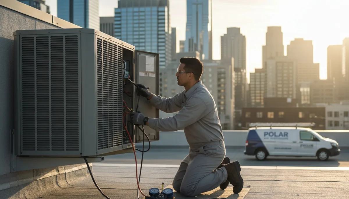 Technician performing AC repair service in Fort Worth TX for Five Star Cooling customers