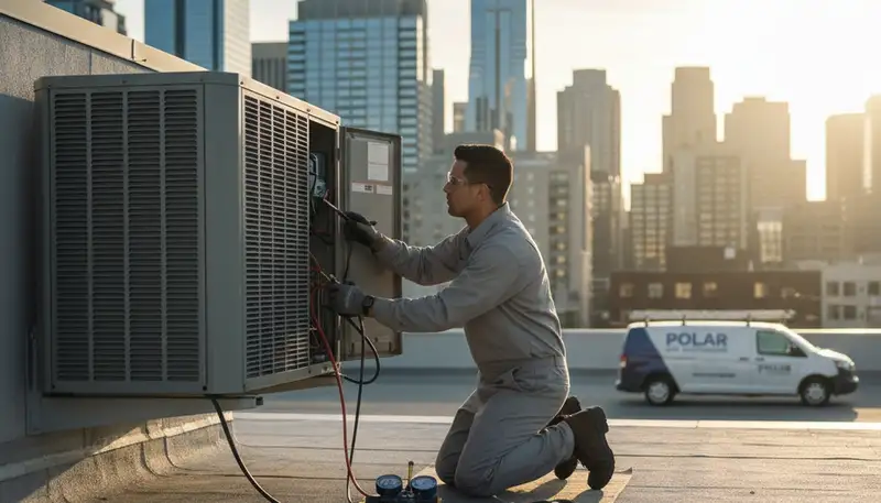 Technician performing AC repair service in Fort Worth TX for Five Star Cooling customers