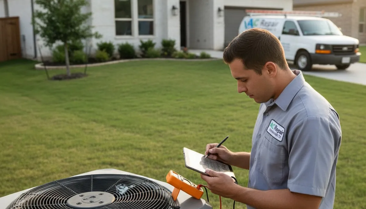 Professional AC repair technician servicing air conditioning unit in Fort Worth TX home
