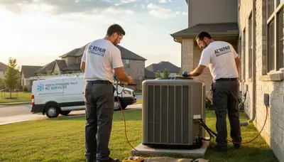 Professional AC repair technician fixing air conditioner unit in Fort Worth TX home