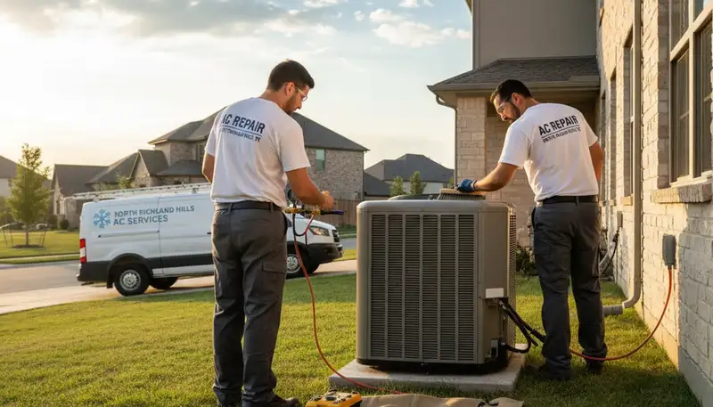 Professional AC repair technician fixing air conditioner unit in Fort Worth TX home