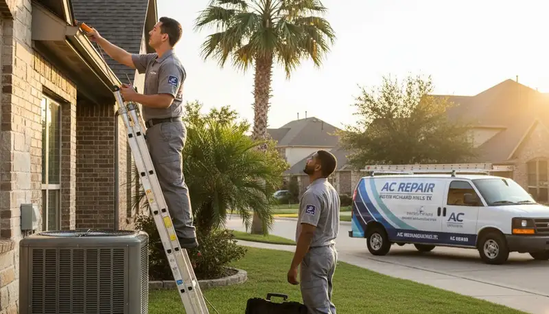 Professional AC repair technician servicing air conditioner unit in Fort Worth TX home