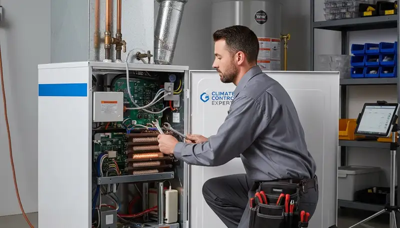 Technician performing furnace repair service in Fort Worth, TX for Five Star Cooling
