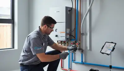 Technician performing plumbing repair service at Fort Worth, TX home for Five Star Cooling