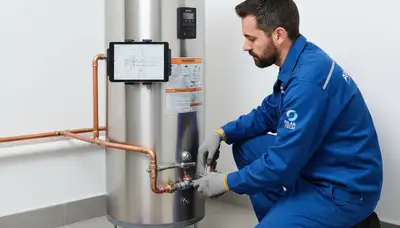 Technician performing water heater repair in Fort Worth TX for Five Star Cooling service