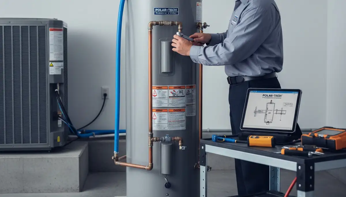 Technician performing water heater repair in Fort Worth TX for Five Star Cooling service page